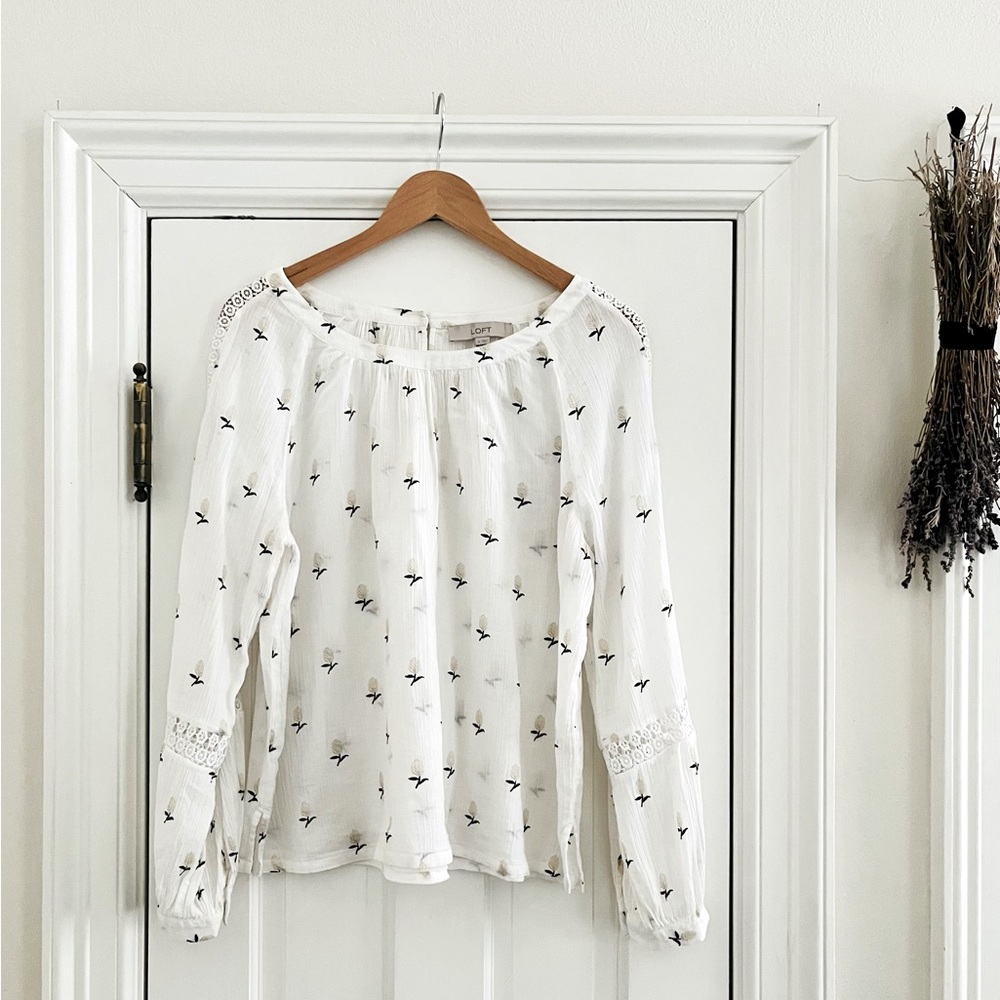 Loft Embroidered Sleeve Floral Peasant Top